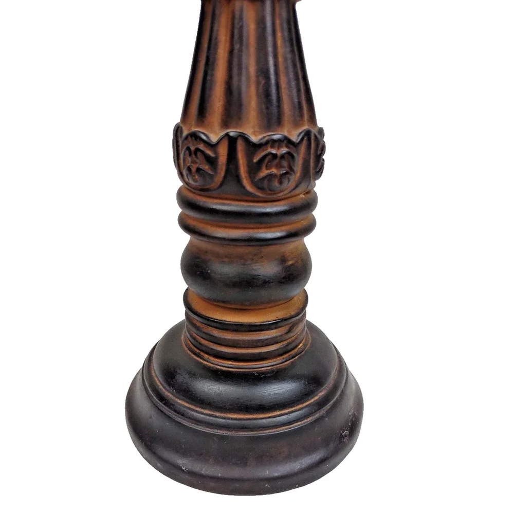 Vintage 12” Wooden Collectible Pillar Candlestick Holder with Carving, 4” Candle
